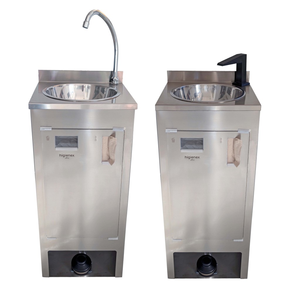 Self-contained stainless steel handwashing sink, Higienex Plus. Hydraulic pump