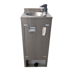 Self-contained stainless steel handwashing sink, Higienex Plus. Electric pump