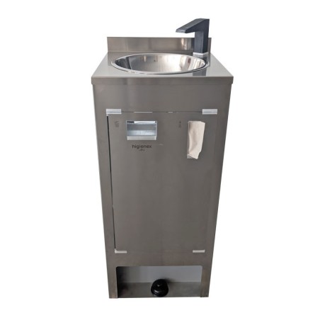 Self-contained stainless steel handwashing sink, Higienex Plus. Electric pump