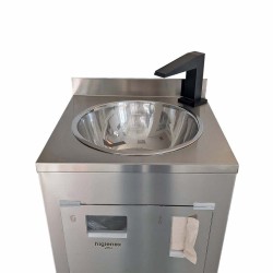 Self-contained stainless steel handwashing sink, Higienex Plus. Electric pump