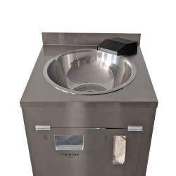 Lavabo autonome en acier inoxydable Higienex Plus. Pompe électrique. Robinet Cascade Ultra Bas